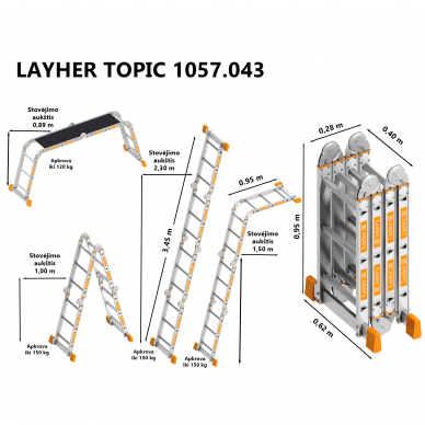 Universalios sulankstomos 4 dalių kopėčios Layher TOPIC 1057 2