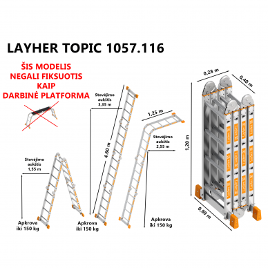 Universalios sulankstomos 4 dalių kopėčios Layher TOPIC 1057 3